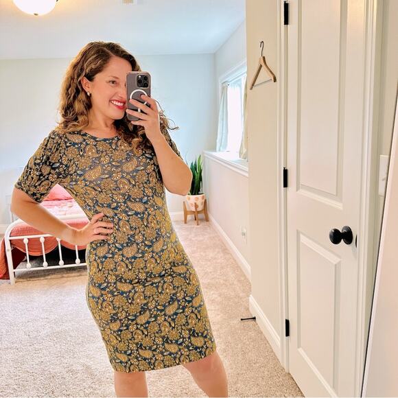 Boden Blue Gold Jersey Printed Puff Sleeve Mini Dress 4R - Picture 1 of 11